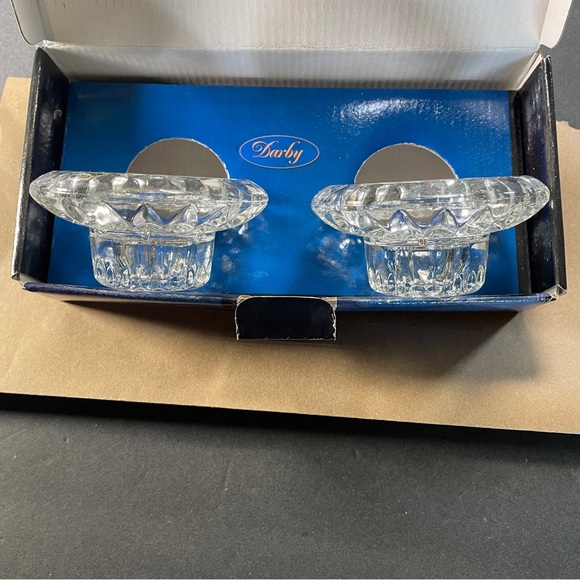 Vntge Crystal Candleholder set Ornate Round Design W/ 1.5' Lift made in Malaysia - Picture 5 of 16